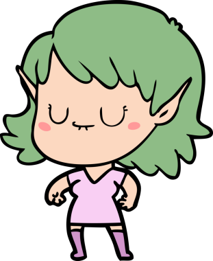 Bir insan tarafından çizilmiş mutlu elf kızı.