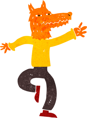 Bir insan tarafından çizilmiş mutlu tilki adam.