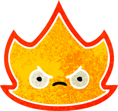 Bir insan tarafından çizilmiş ateş alevinin retro çizim tarzı karikatürü.