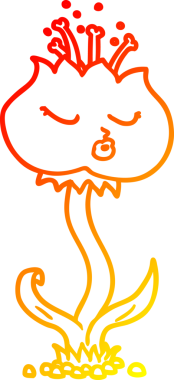 Bir insan tarafından çizilmiş sevimli bir karikatür çiçeğinin sıcak çizgi çizimi