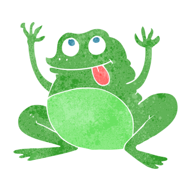 Bir insan tarafından çizilmiş komik bir karikatür kurbağası.