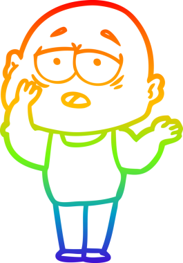 Gökkuşağı gradyan çizgi çizimi bir insan tarafından çizilmiş yorgun kel bir adam