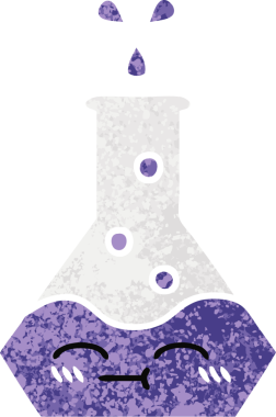 Bir insan tarafından çizilmiş bir deney şişesinin retro çizim tarzı karikatürü.