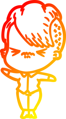 Bir insan tarafından çizilmiş, kızgın bir hipster kızın çizgi çizimi.