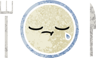 Bir insan tarafından çizilmiş yemek tabağının retro çizim tarzı karikatürü.