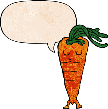 Bir insan tarafından çizilmiş, eski moda konuşma baloncuklu havuç.