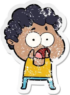 Bir insan tarafından çizilen şaşkınlık içinde soluk soluğa kalmış bir çizgi film karakterinin sıkıntılı çıkartması.