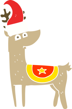 Bir insan tarafından çizilmiş Noel şapkası takan ren geyiklerinin düz renk çizimi