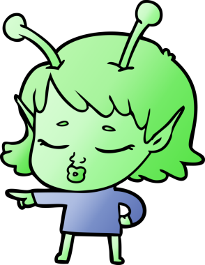 Bir insan tarafından çizilmiş sevimli uzaylı kız çizgi filmi.