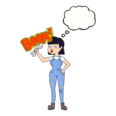 Bir insan tarafından çizilmiş serbest çizim balon karikatür mekanik kadın