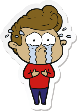 Bir insan tarafından çizilmiş ağlayan bir karikatür çıkartması.