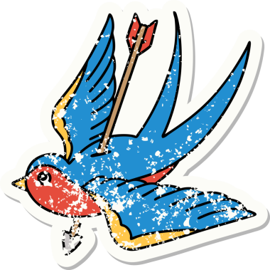 Bir insan tarafından çizilmiş geleneksel bir kırlangıç dövmesi.