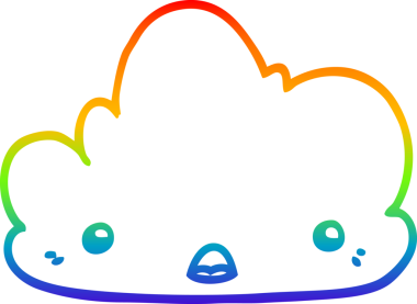 Gökkuşağı gradyan çizgisi bir insan tarafından çizilmiş şirin bir karikatür bulutu