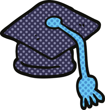 Bir insan tarafından çizilmiş çizgi roman tarzı mezuniyet şapkası.