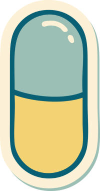 Bir insan tarafından çizilmiş geleneksel bir hapın dövme çıkartması.