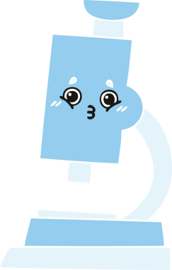 Bir insan tarafından çizilmiş bir mikroskobun düz renkli retro karikatürü