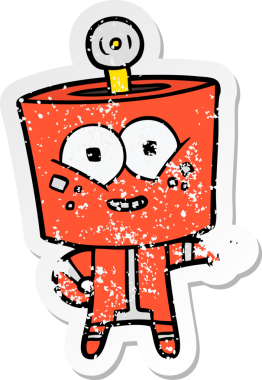 Bir insan tarafından çizilmiş mutlu çizgi film robotunun sıkıntılı çıkartması.