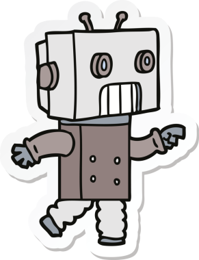 Bir insan tarafından çizilmiş robot karikatür çıkartması.