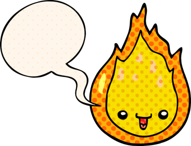 bir insan tarafından çizilmiş çizgi roman tarzında konuşma baloncuğu olan çizgi film alevi