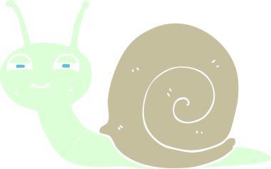 Bir insan tarafından çizilmiş şirin bir salyangozun düz renk çizimi