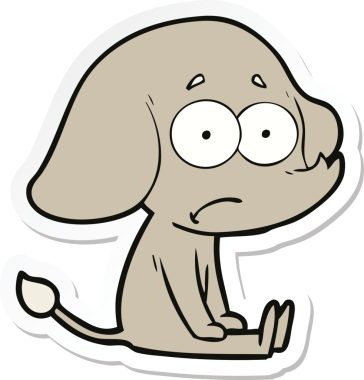 Bir karikatür çıkartması. Belirsiz bir fil yerde bir insan tarafından çizilmiş.