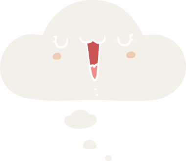 Düşünce baloncuğu şeklinde bir insan tarafından çizilmiş sevimli mutlu çizgi film yüzü.