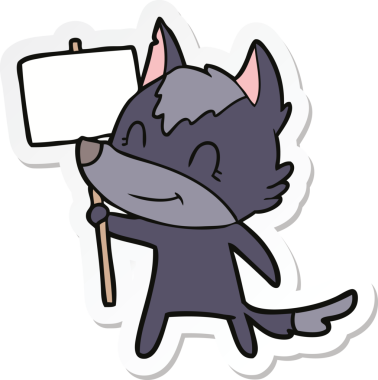 Bir insan tarafından çizilmiş dost canlısı bir kurt çizgi filminin çıkartması.