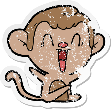 Bir insan tarafından çizilmiş gülen maymunun sıkıntılı çıkartması.