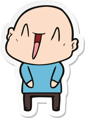 Bir insan tarafından çizilmiş mutlu, kel bir adamın çıkartması.