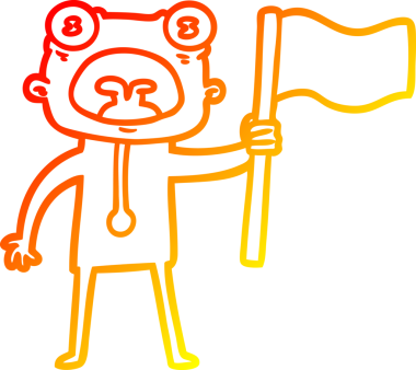 Bir insan tarafından çizilmiş bayraklı garip bir uzaylı çizgi çizimi.