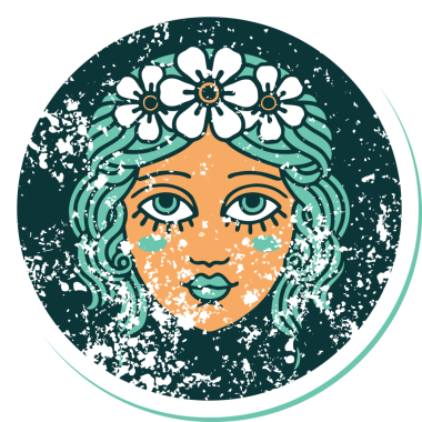 Bir insan tarafından çizilmiş çiçek desenli kadın yüzünün sembolik dövmesi.