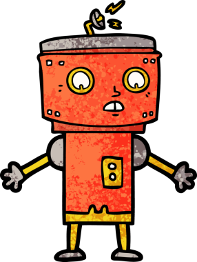 Bir insan tarafından çizilmiş çizgi film robotu