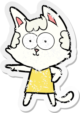 Bir insan tarafından çizilmiş mutlu çizgi film kedisinin sıkıntılı çıkartması.