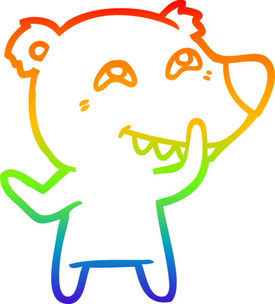 Bir insan tarafından çizilmiş dişleri gösteren çizgi film ayısının çizimi.