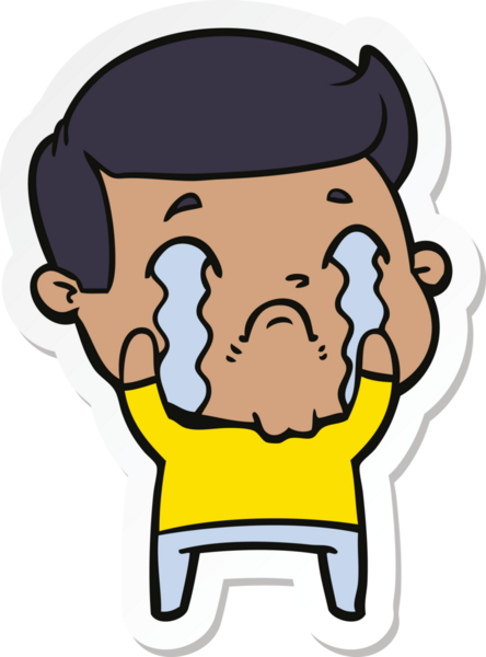 Bir insan tarafından çizilmiş, ağlayan bir çizgi film karakterinin çıkartması.