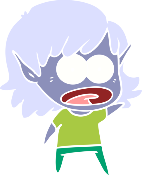 Düz renkli çizgi film bir insan tarafından çizilmiş elf kızı şok etti.