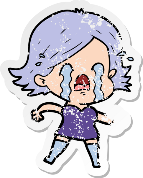 Bir insan tarafından çizilmiş ağlayan karikatürlü bir kadının sıkıntılı çıkartması.