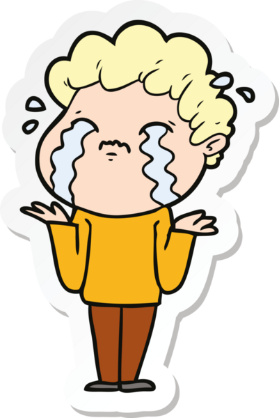 Bir insan tarafından çizilmiş, ağlayan bir çizgi film karakterinin çıkartması.