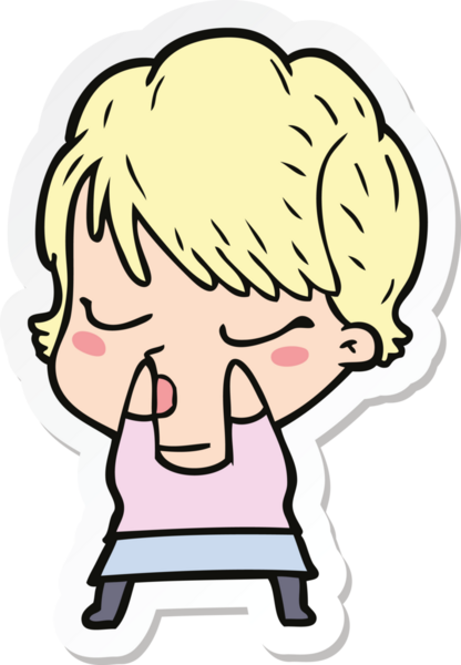 Bir insan tarafından çizilmiş, gözleri kapalı bir karikatür kadının çıkartması.