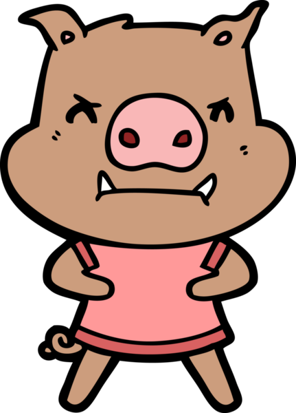 Bir insan tarafından çizilmiş kızgın çizgi film domuzu.