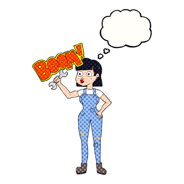 Bir insan tarafından çizilmiş serbest çizim balon karikatür mekanik kadın