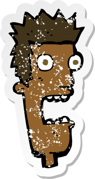 Bir karikatürün gerilimli çıkartması. Bir insan tarafından çizilmiş şok adam yüzü.