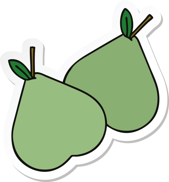 Bir insan tarafından çizilmiş şirin yeşil bir armut çıkartması.