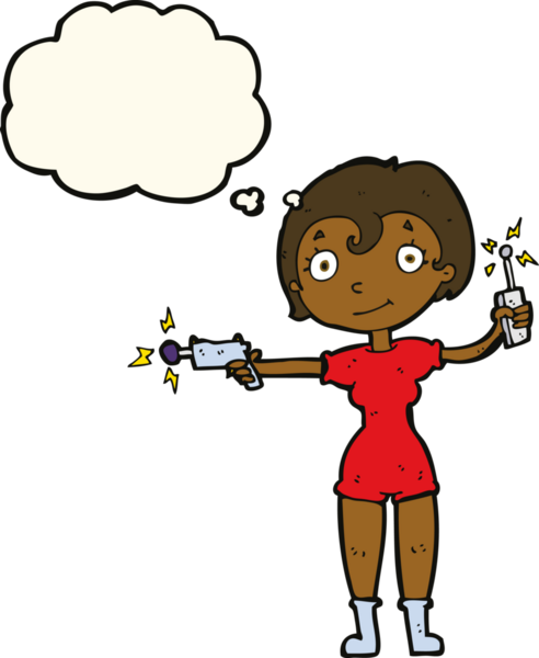 Bir insan tarafından çizilmiş düşünce baloncuğu olan gelecekteki uzay kızı.