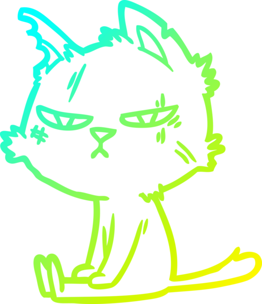 Bir insan tarafından çizilmiş sert bir çizgi film kedisinin soğuk gradyan çizimi