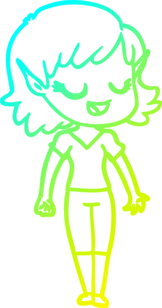 Bir insan tarafından çizilmiş mutlu bir elf kızı çizimi.