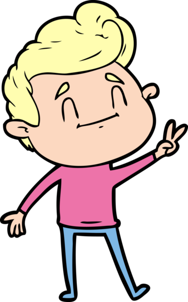 Mutlu çizgi film adamı bir insan tarafından çizilmiş bir barış işareti veriyor.