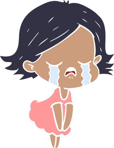 Bir insan tarafından çizilmiş düz renkli çizgi film kızı ağlıyor.