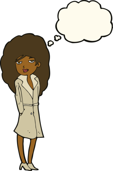 Bir insan tarafından çizilmiş düşünce balonlu kadın casus.