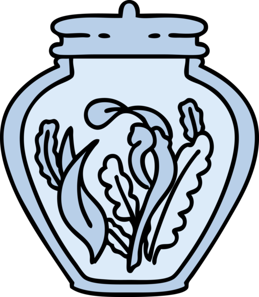 Bir insan tarafından çizilmiş büyü malzemeleri kavanozu.